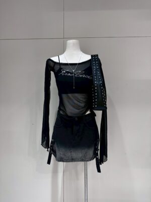 CS1 2331漸層刷色排扣拉鍊短裙