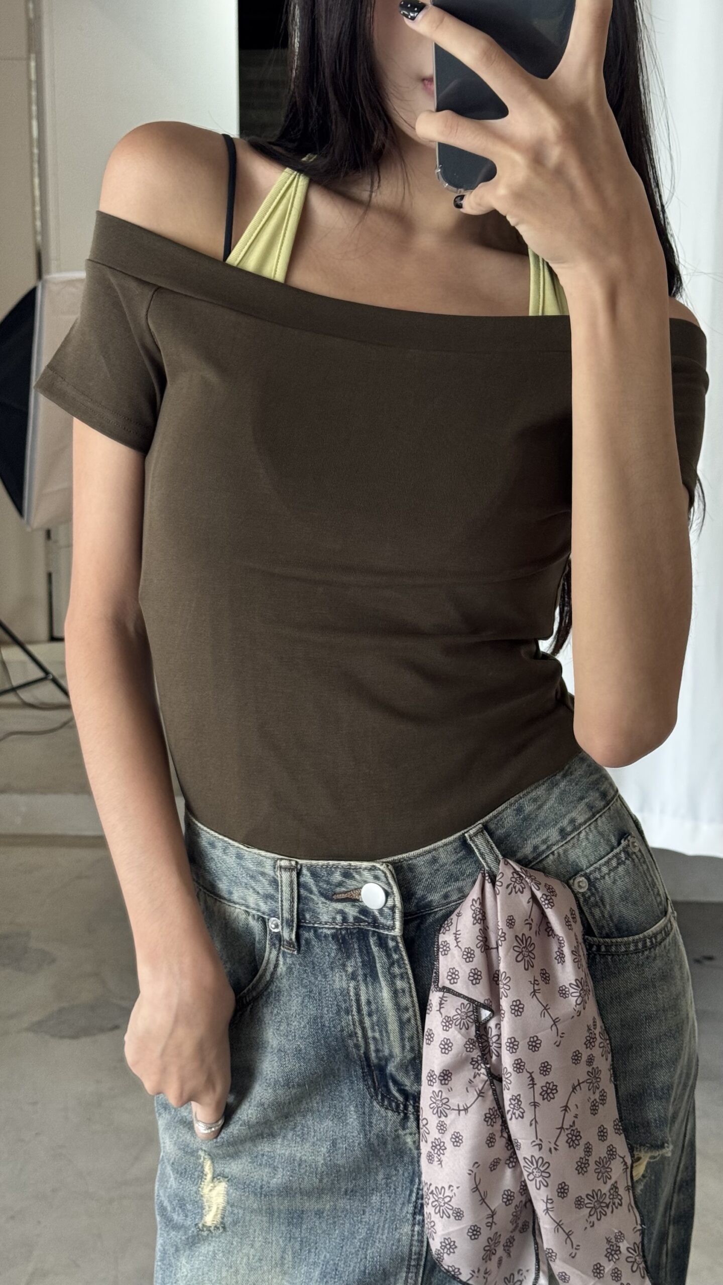 CS1 25T317拼色斜肩上衣:圖片 2