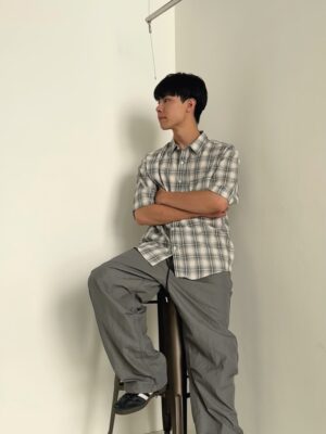 ［🇰🇷正韓］KO9 Autumn麻織不規則格紋短襯