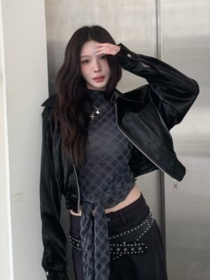 CO2 66366亮絨寬短皮外套