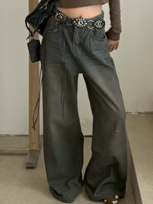 CO2 5668泥灰刷色寬牛仔褲