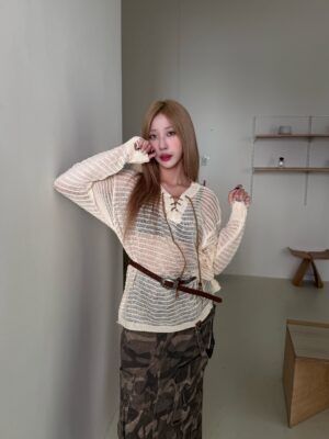 CO1 00010破壞V領針織上衣