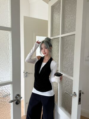 CO1 K005拼色假兩件盪領長袖