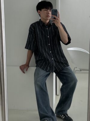 ［🇰🇷正韓］KO10 Mole布織直坑條紋短襯