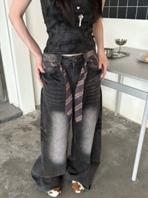 CO2 3340土咖刷色牛仔褲（附領帶配件）