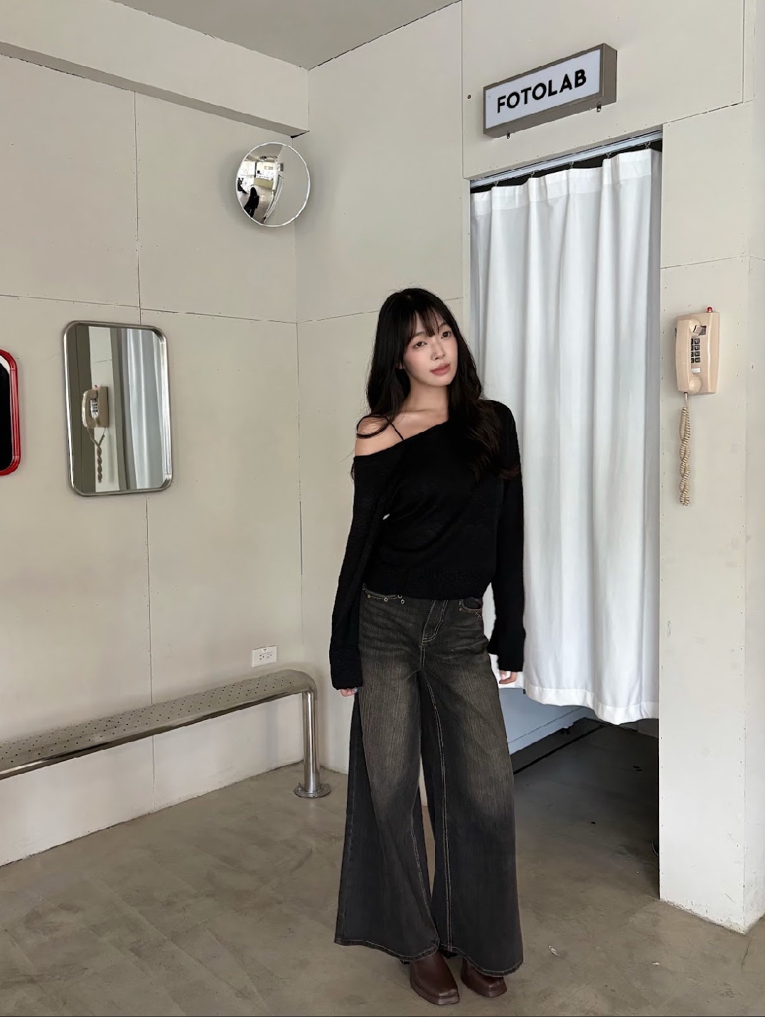 CN2 918302黑灰水洗刷色牛仔寬直筒褲:圖片 3