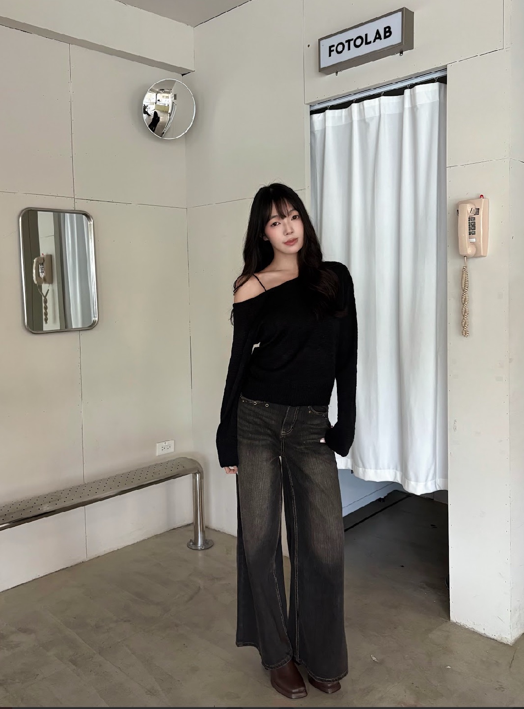 CN2 918302黑灰水洗刷色牛仔寬直筒褲:圖片 4