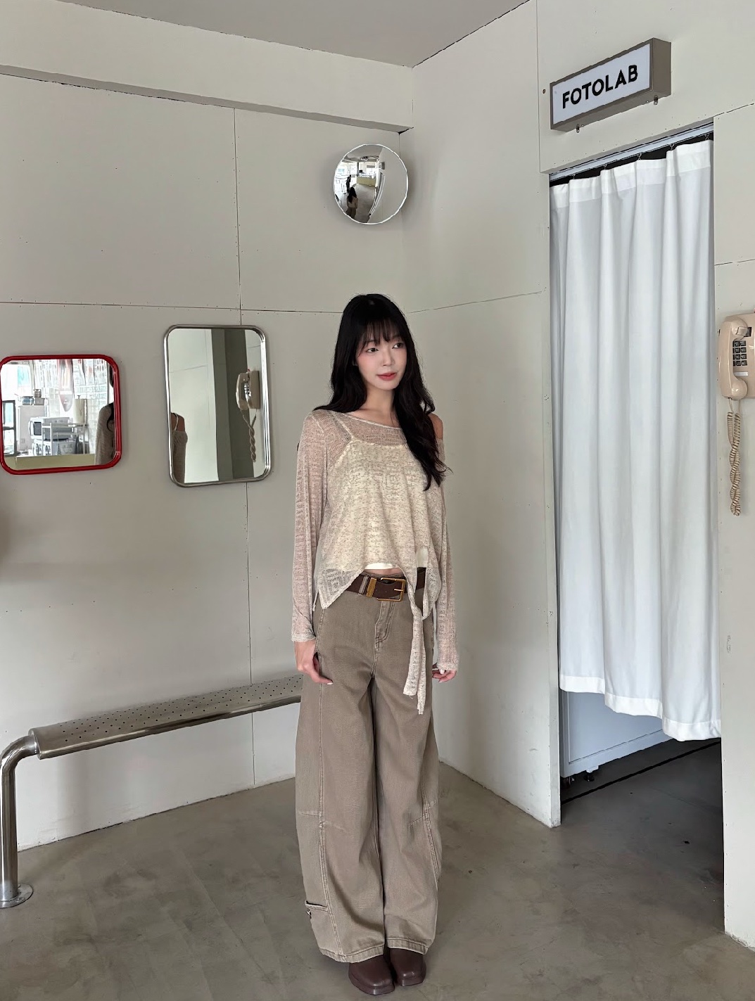 CN2 1308 復古美拉德設計感弧形牛仔褲:圖片 2