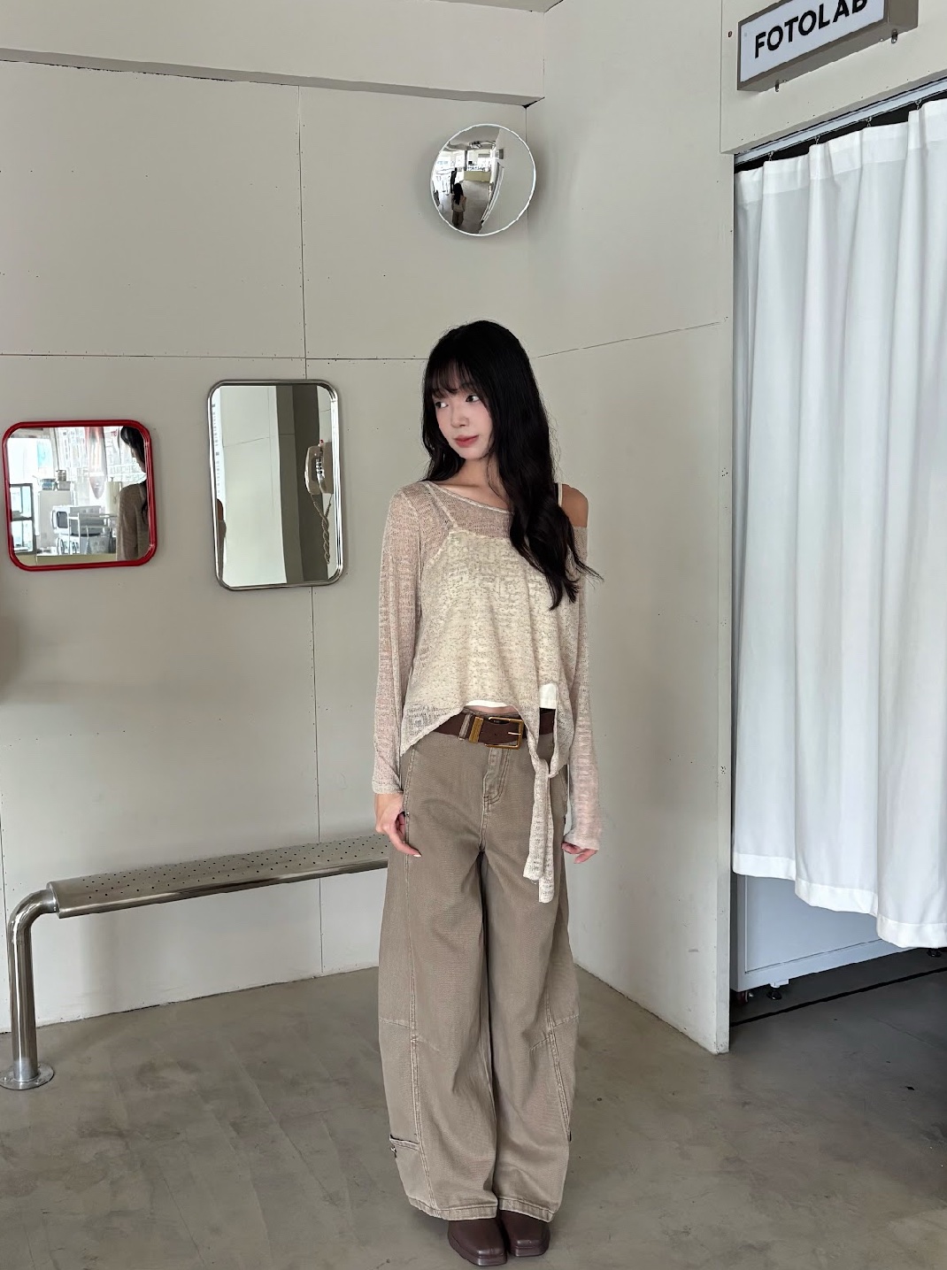 CN2 1308 復古美拉德設計感弧形牛仔褲:圖片 3