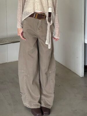 CN2 1308 復古美拉德設計感弧形牛仔褲