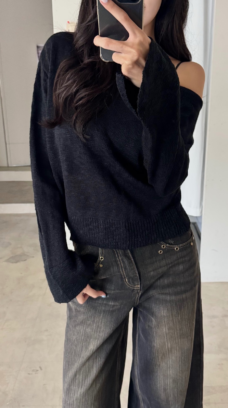 CN2 918302黑灰水洗刷色牛仔寬直筒褲:圖片 6