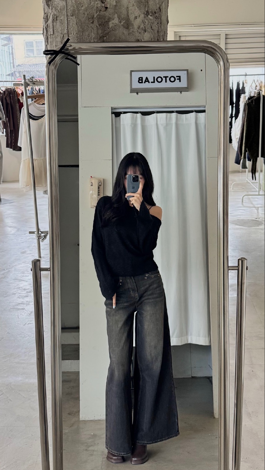 CN2 918302黑灰水洗刷色牛仔寬直筒褲:圖片 8