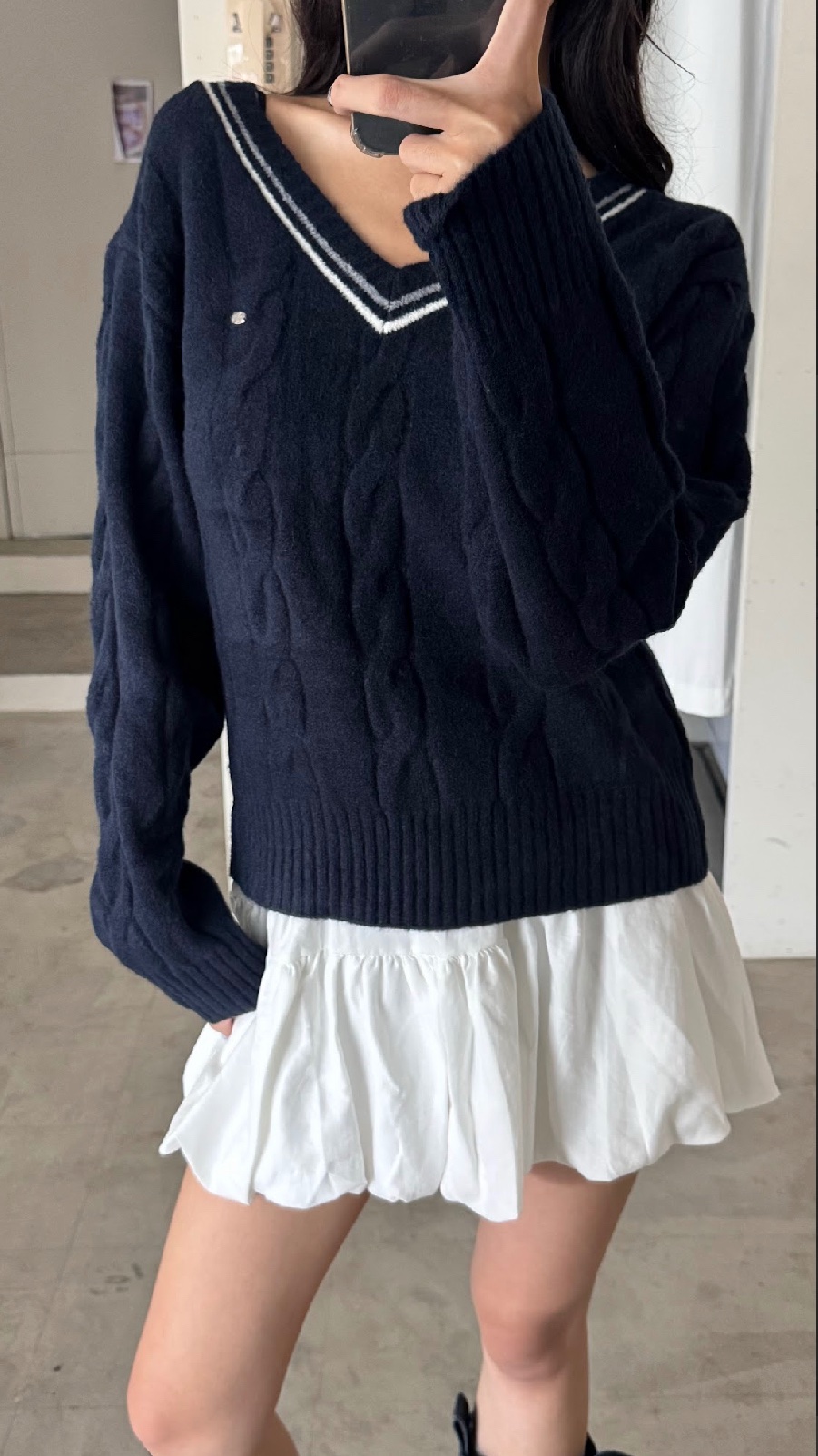 CN2 803407 V領條紋針織長袖(附圍巾):圖片 4