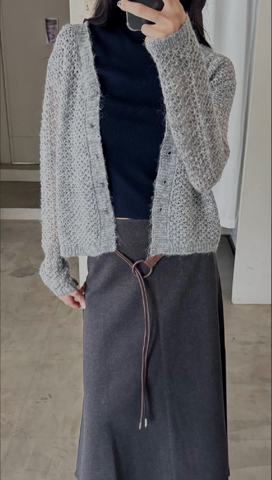 CN2 7586質感毛呢長裙(附皮帶):圖片 4