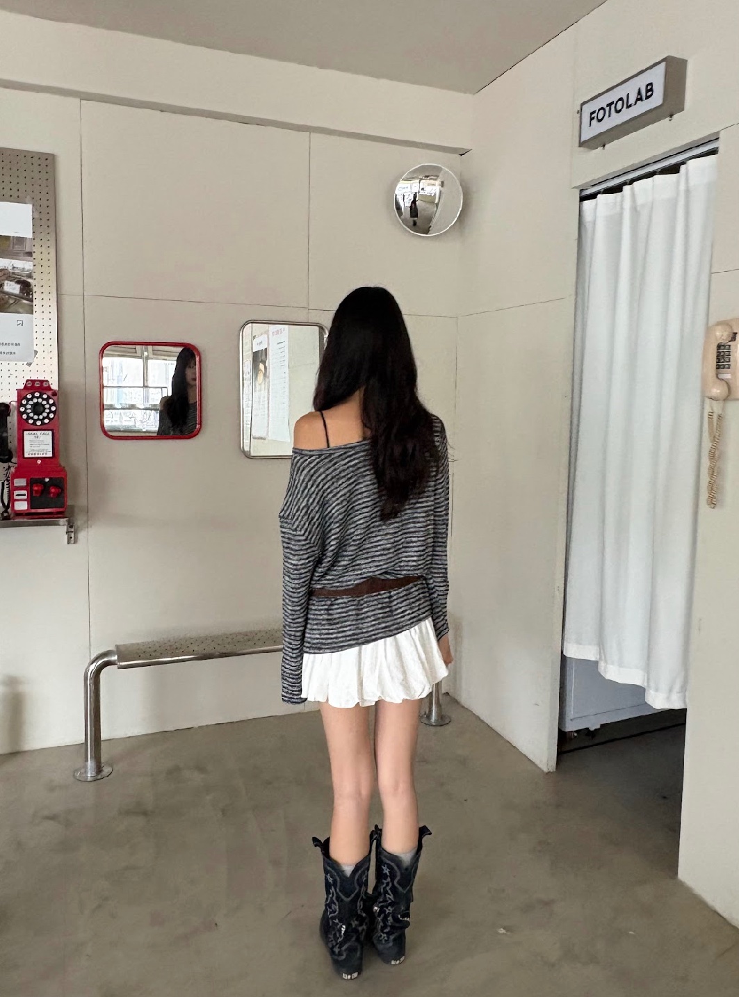 CN2 9378條紋撞色斜肩上衣(附麂皮皮帶):圖片 7