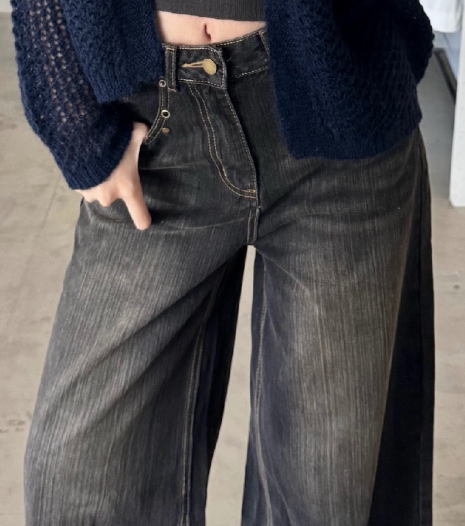 CN2 918302黑灰水洗刷色牛仔寬直筒褲:圖片 2