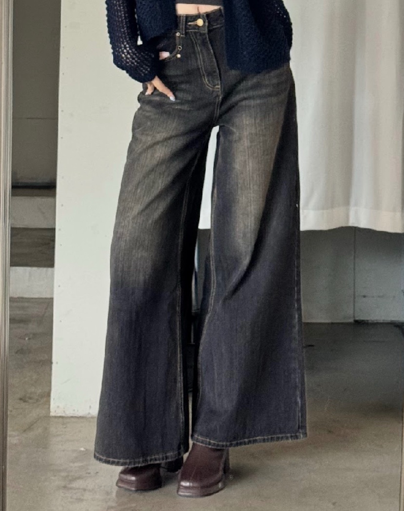 CN2 918302黑灰水洗刷色牛仔寬直筒褲:圖片 9