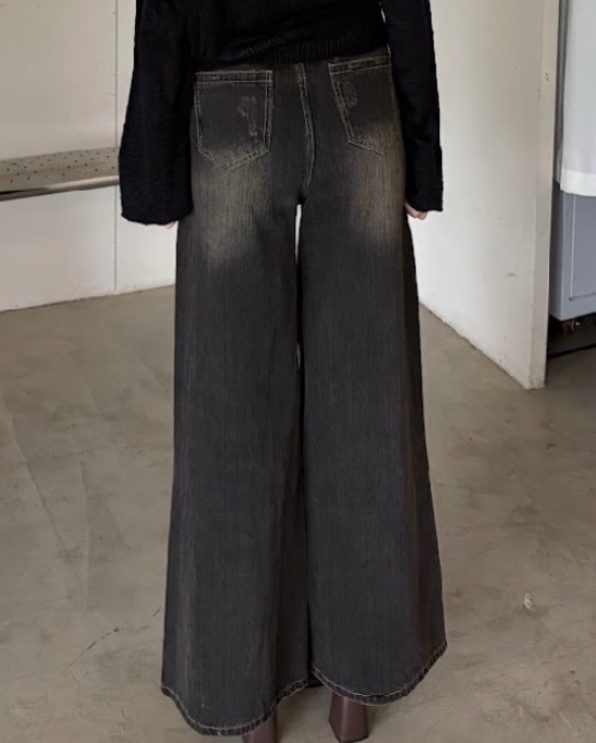 CN2 918302黑灰水洗刷色牛仔寬直筒褲:圖片 10