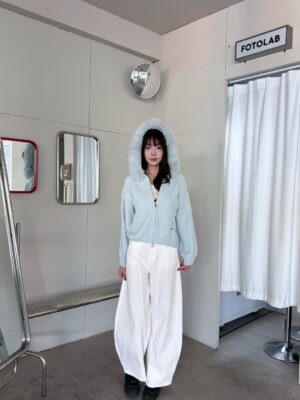 CN1 372連帽毛邊直坑針織短版外套