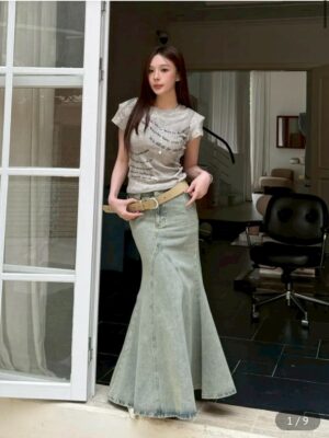 CD2復古仿舊魚尾牛仔長裙