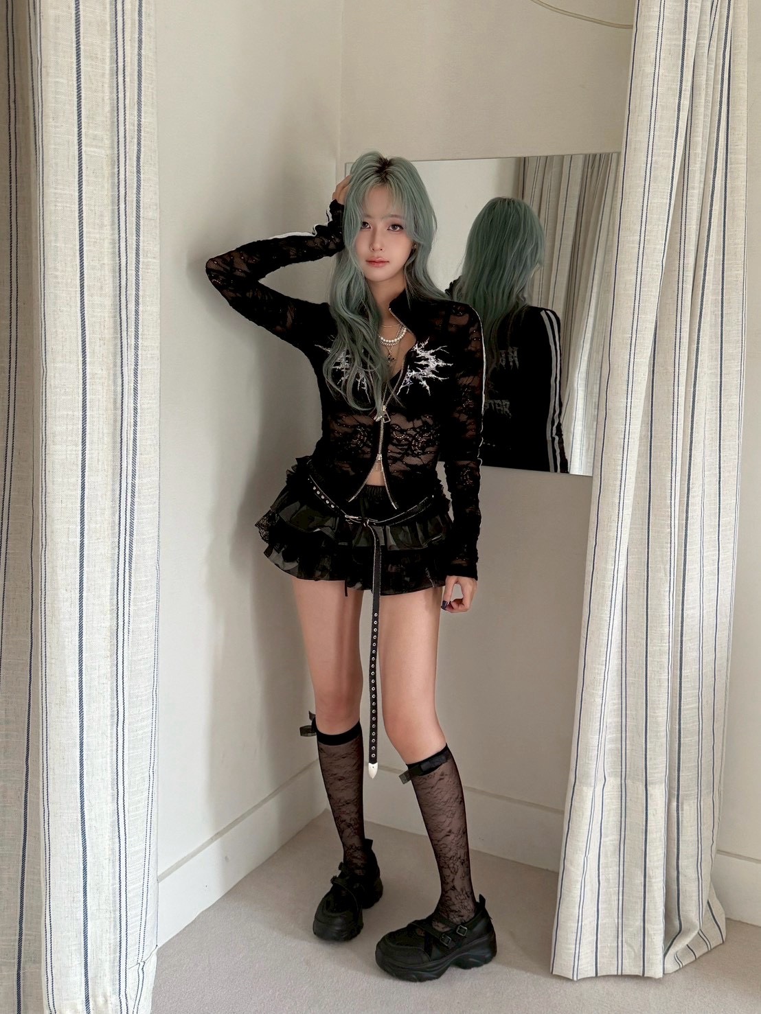 CD2蕾絲迷彩拼接澎澎裙_灰L:圖片 8