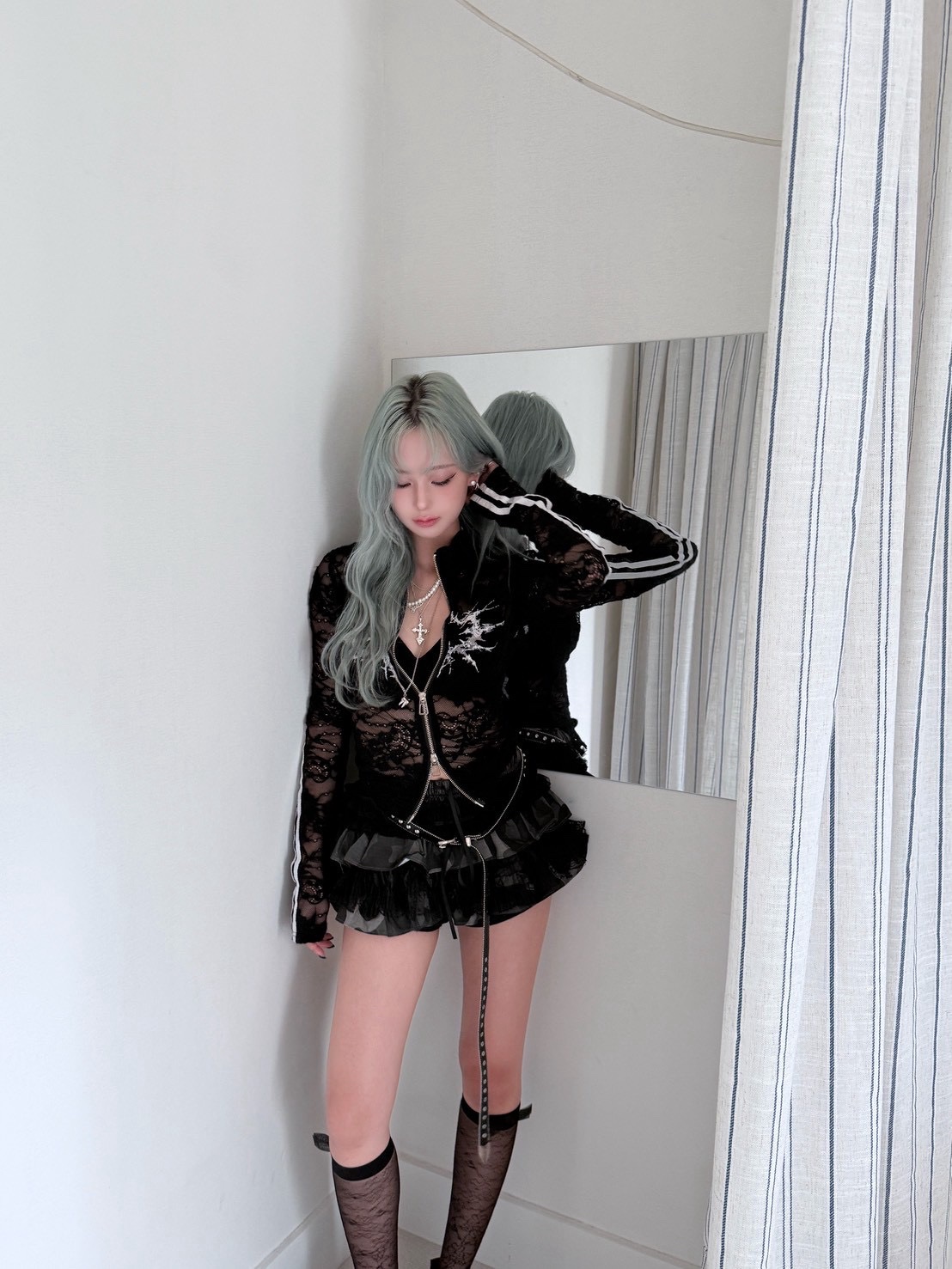 CD2蕾絲迷彩拼接澎澎裙_灰L