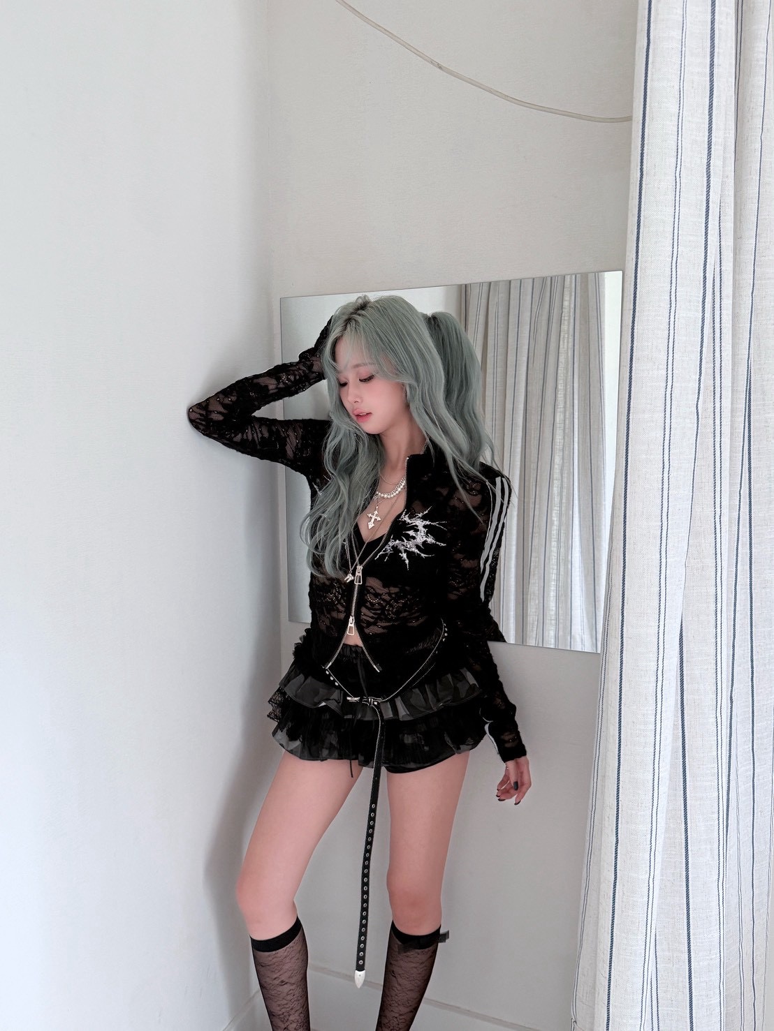 CD2蕾絲迷彩拼接澎澎裙_灰L:圖片 3