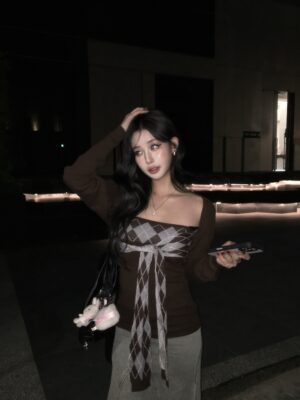 CD2 平口格紋綁帶兩件套