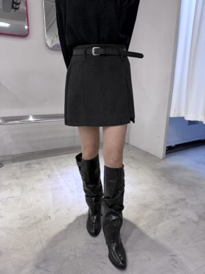 CD1 7591毛呢開衩短褲裙