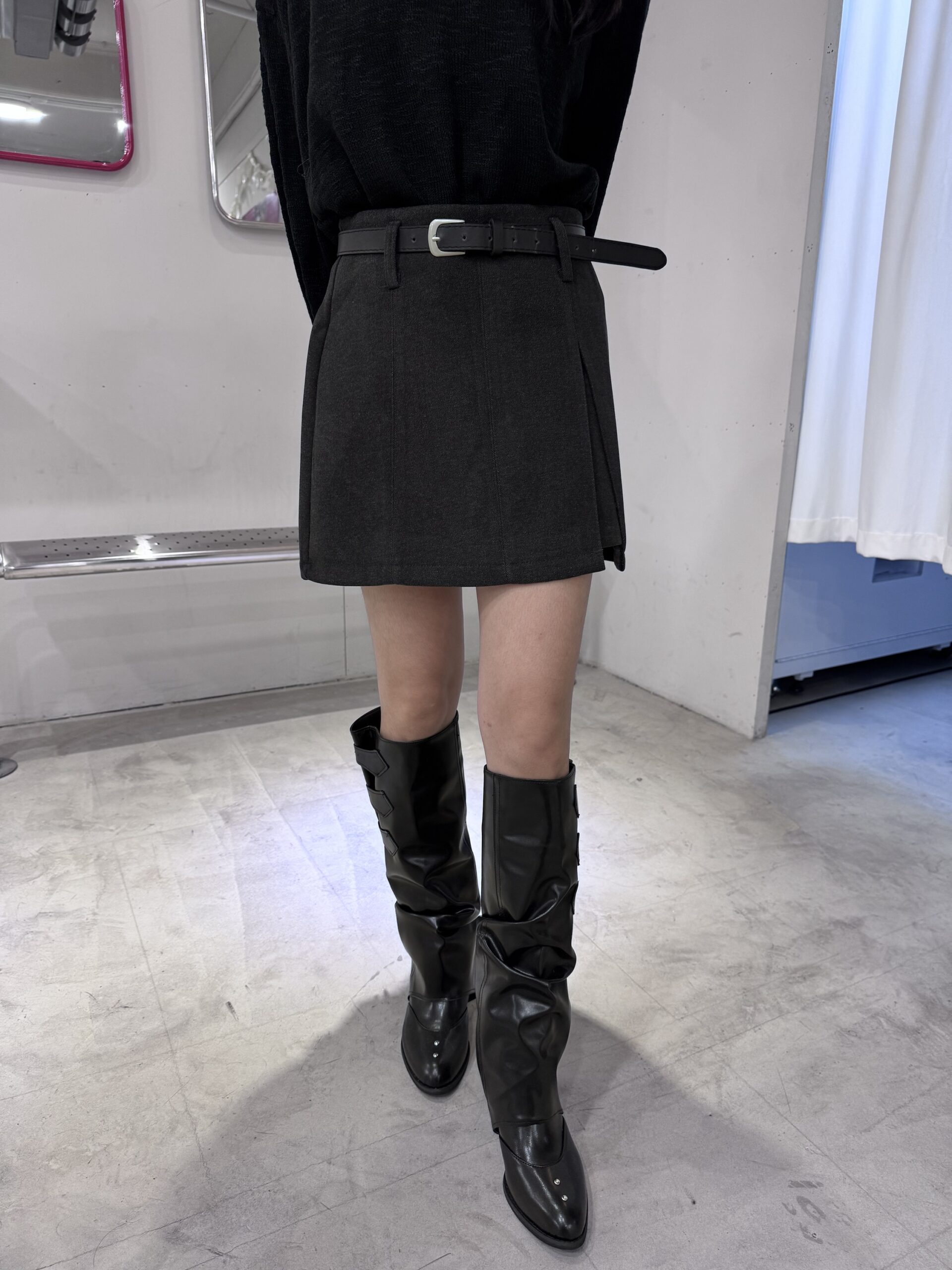 CD1 7591毛呢開衩短褲裙