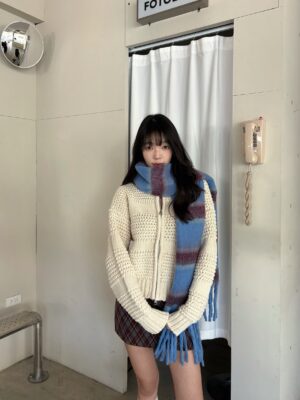 CD1 152重磅圓領奶油針織毛衣外套