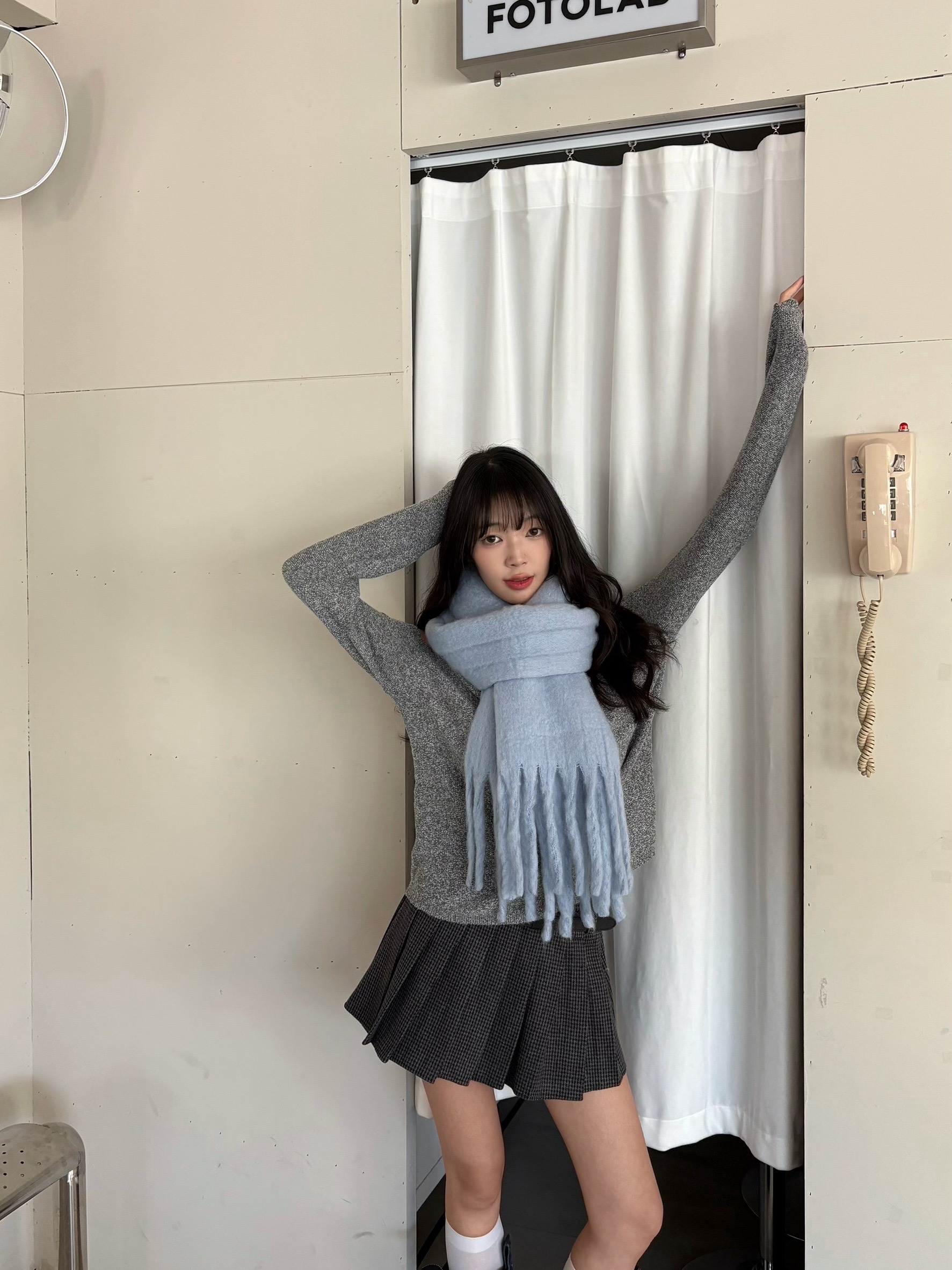 CD1 8659千鳥格百褶短裙(附皮帶):圖片 3