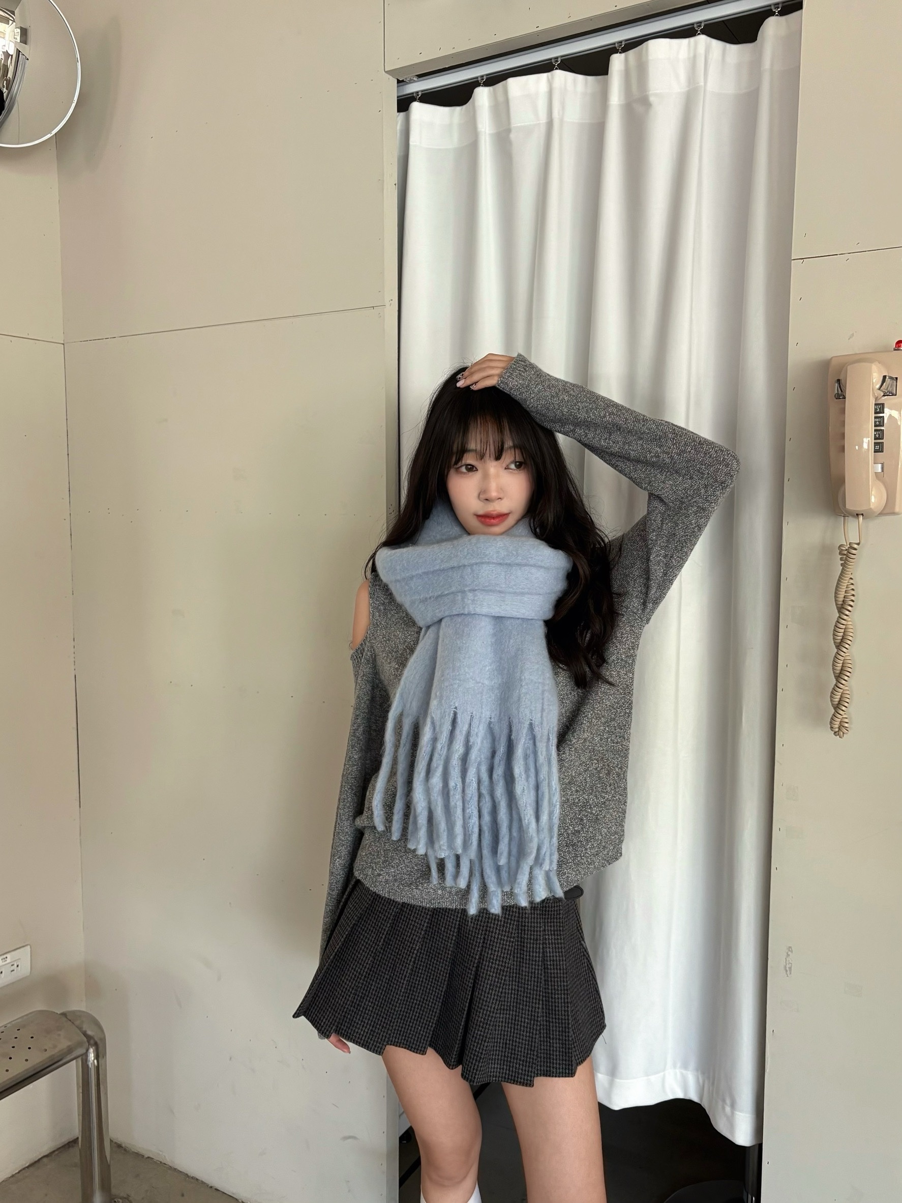 CD1 8659千鳥格百褶短裙(附皮帶):圖片 4