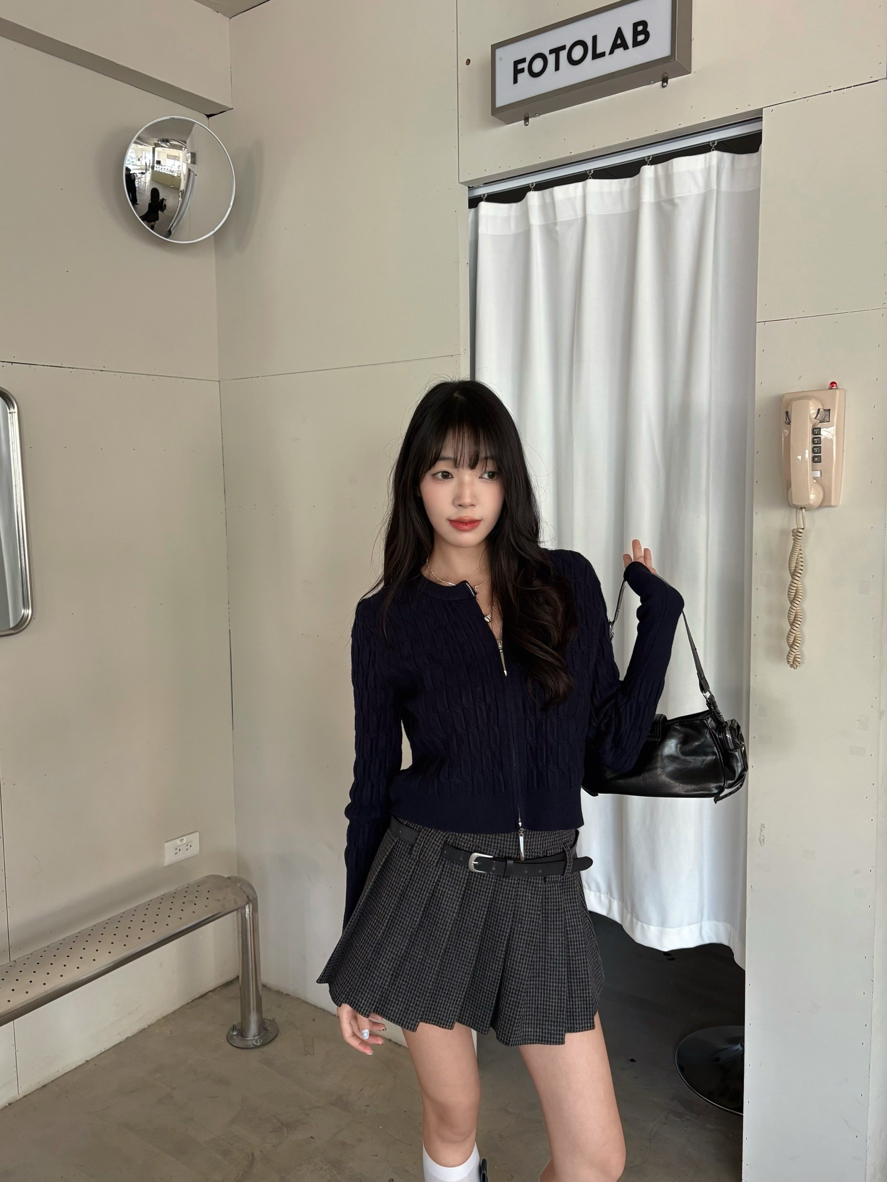 CD1 8659千鳥格百褶短裙(附皮帶):圖片 5