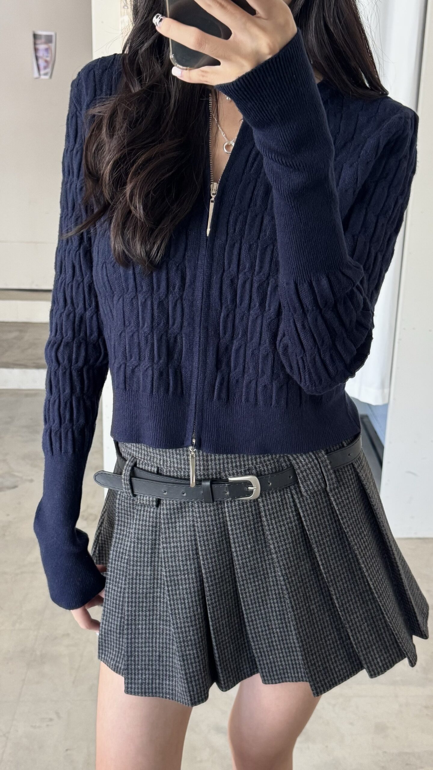 CD1 8659千鳥格百褶短裙(附皮帶):圖片 7