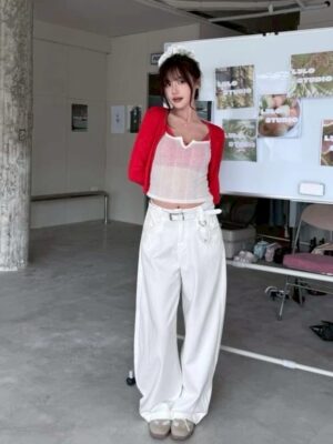 CD2高腰髮圈水洗牛仔褲（附皮帶）