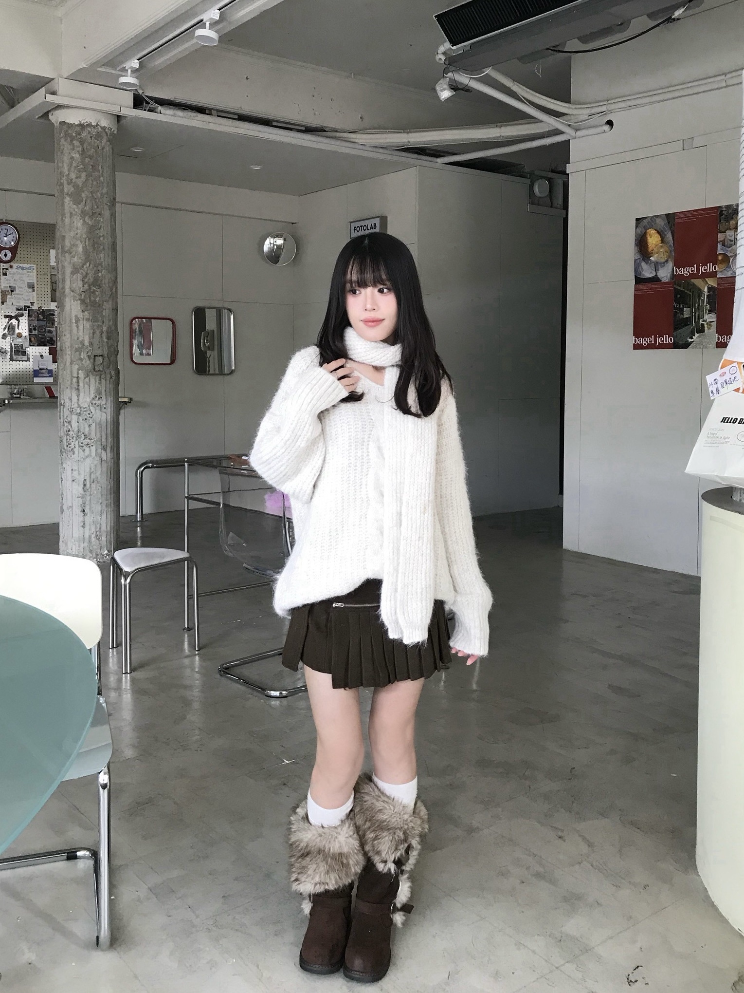 CF1 258808 V領麻花直坑條針織毛衣(附圍巾):圖片 17