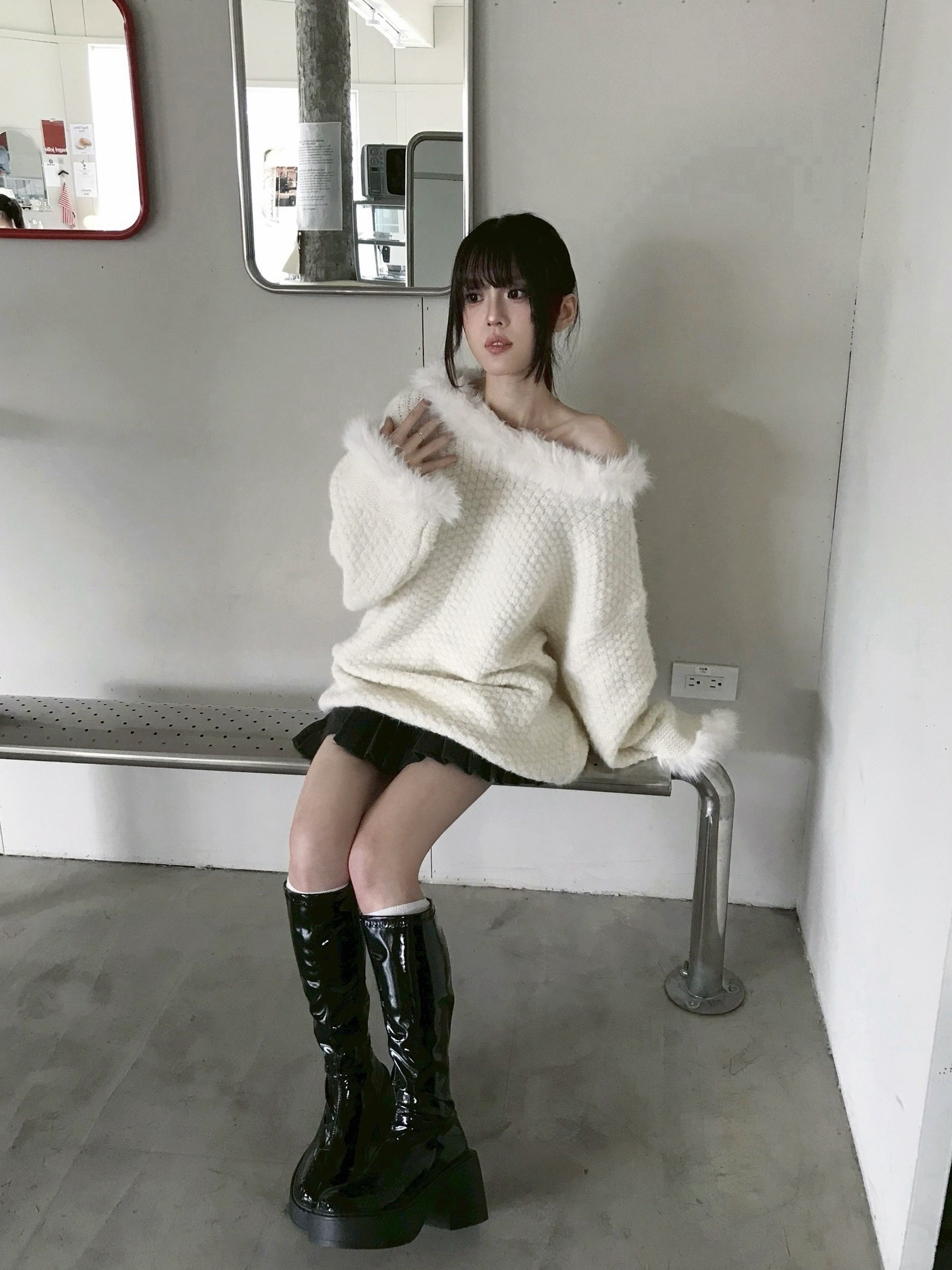 CF1 7723 拼接毛邊針織毛衣:圖片 5