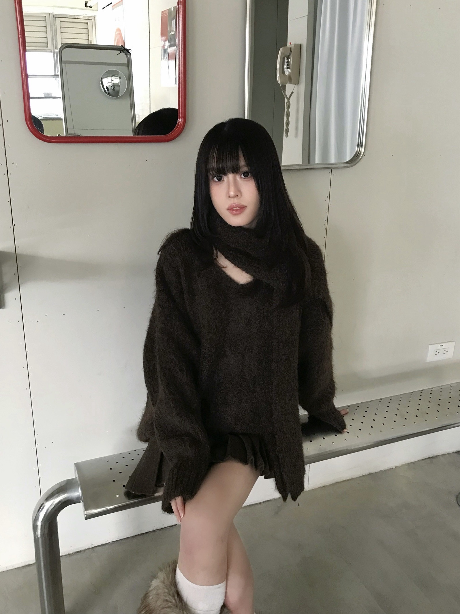 CF1 258808 V領麻花直坑條針織毛衣(附圍巾):圖片 2