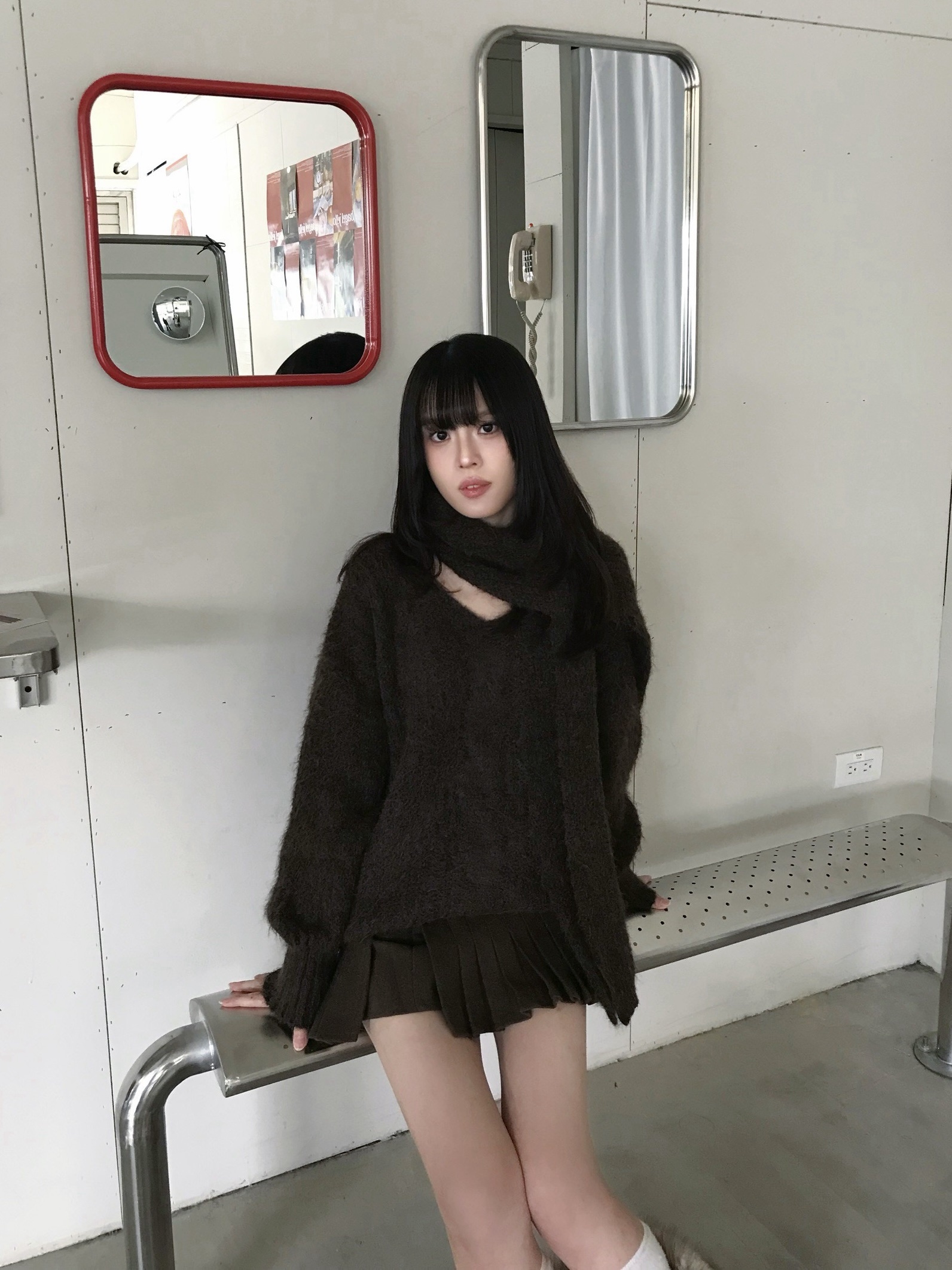 CF1 258808 V領麻花直坑條針織毛衣(附圍巾):圖片 7