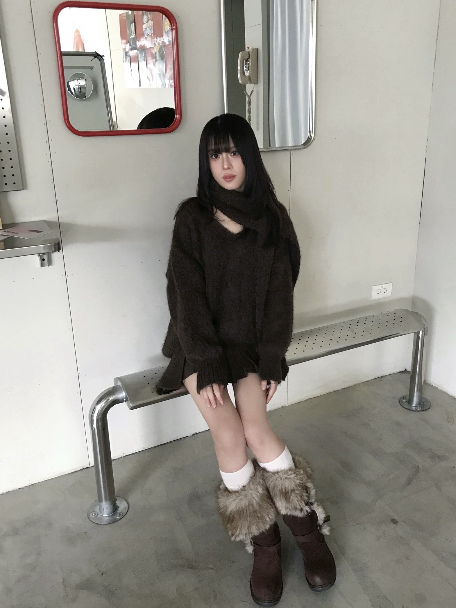 CF1 258808 V領麻花直坑條針織毛衣(附圍巾):圖片 3