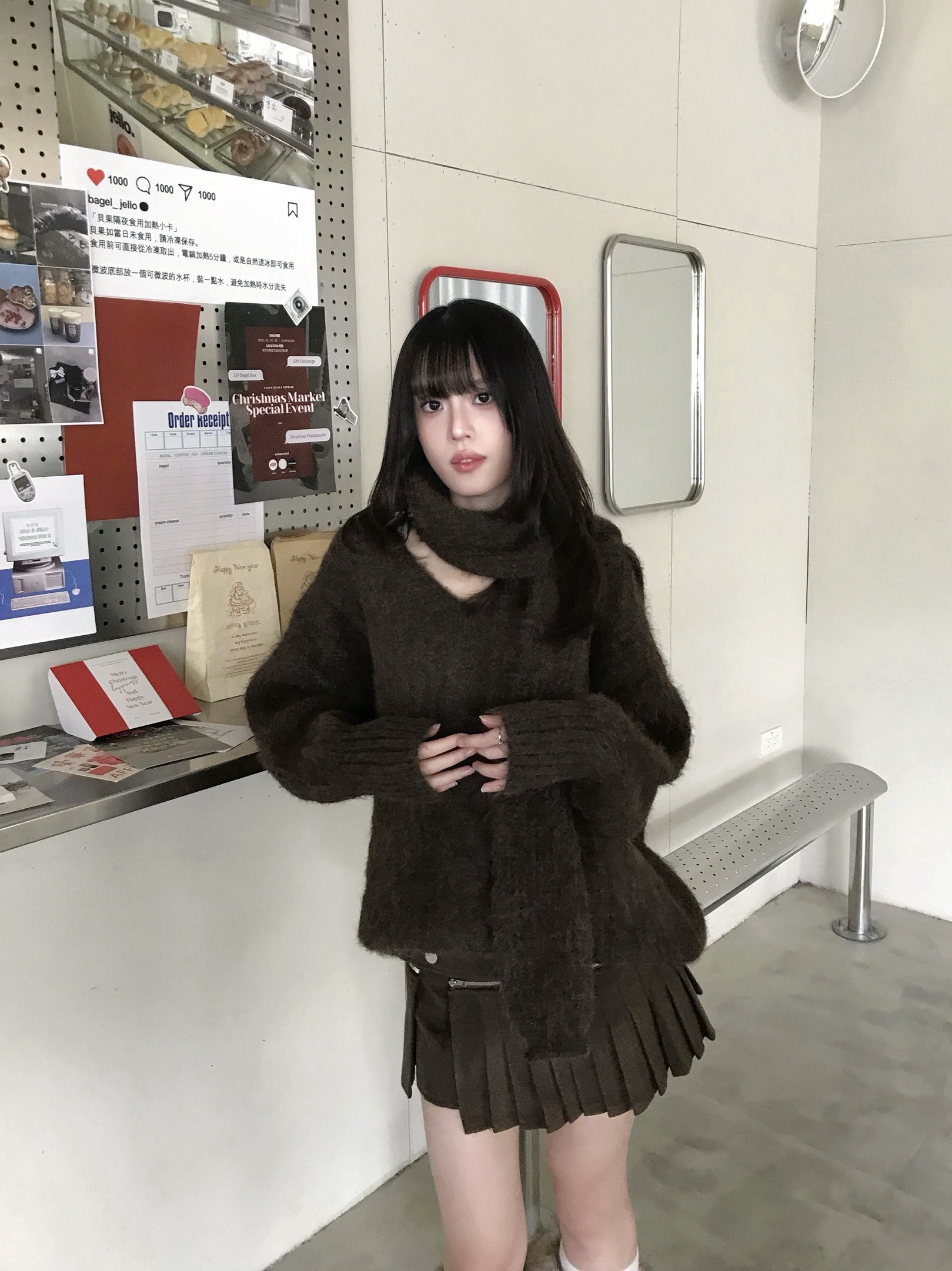 CF1 258808 V領麻花直坑條針織毛衣(附圍巾)