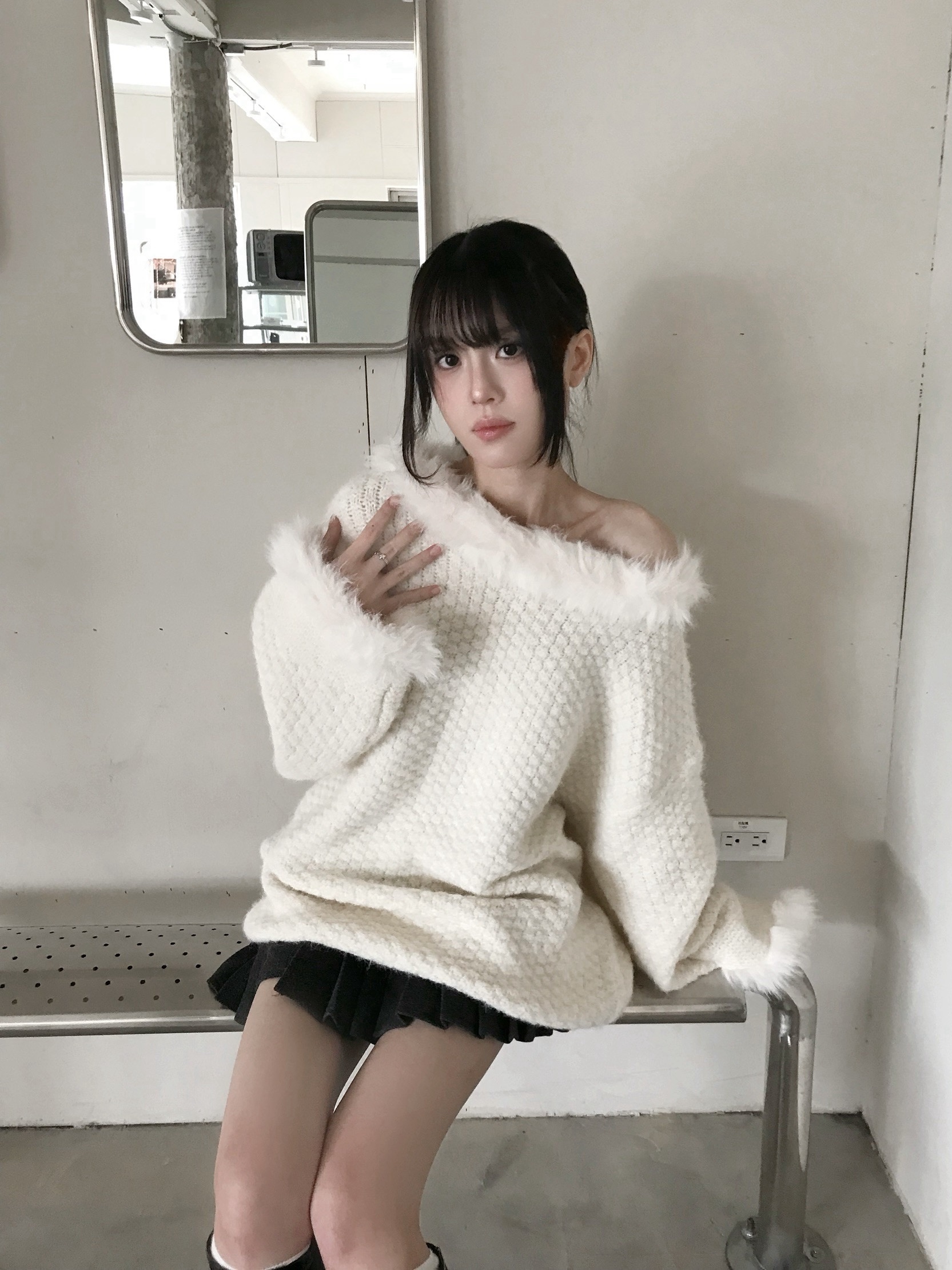 CF1 7723 拼接毛邊針織毛衣:圖片 3