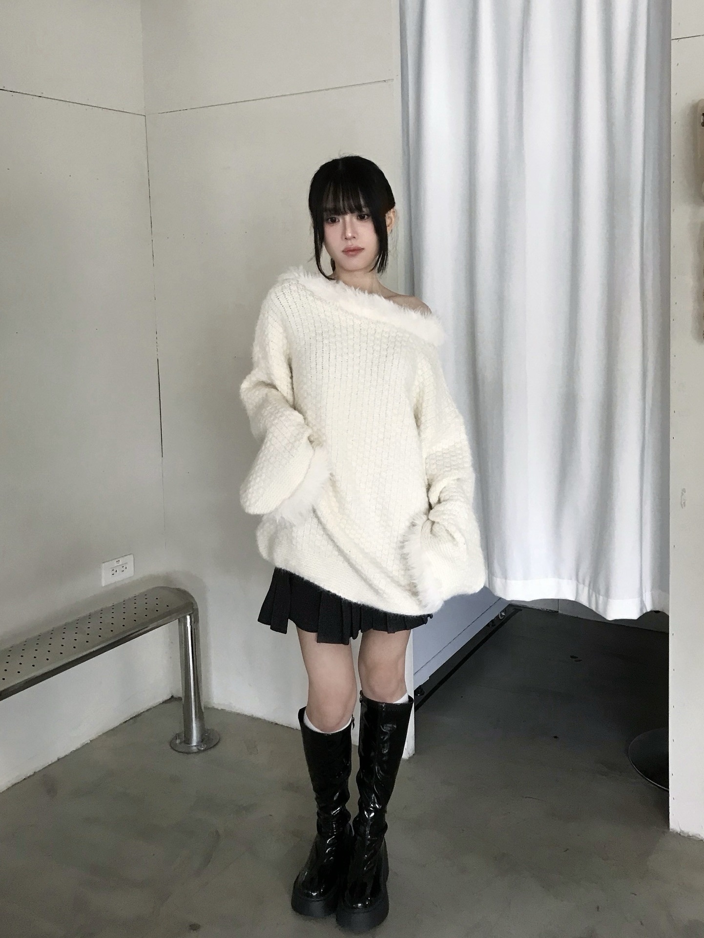 CF1 7723 拼接毛邊針織毛衣:圖片 4