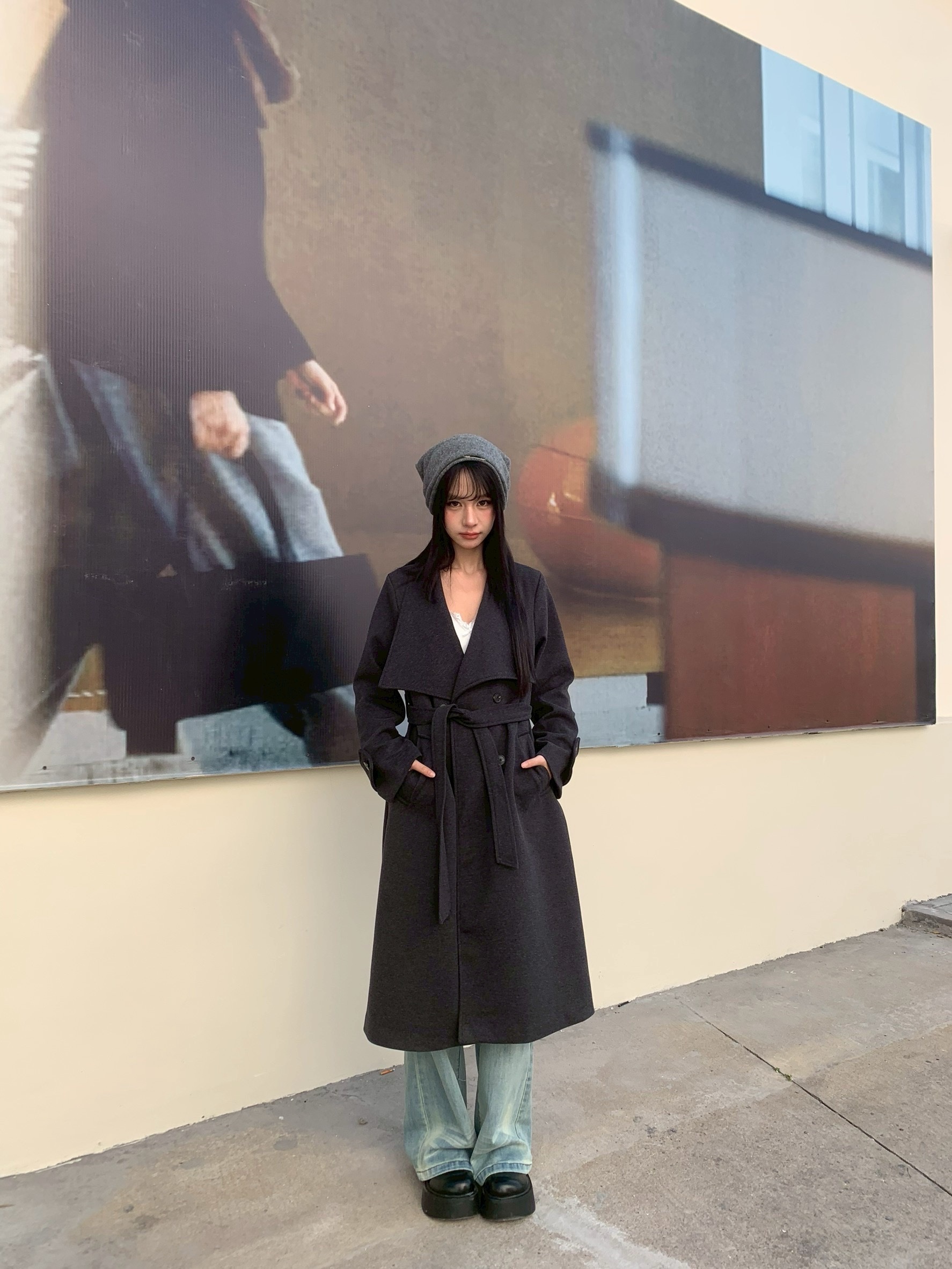 CJ1 8087毛呢質感翻領大衣:圖片 6