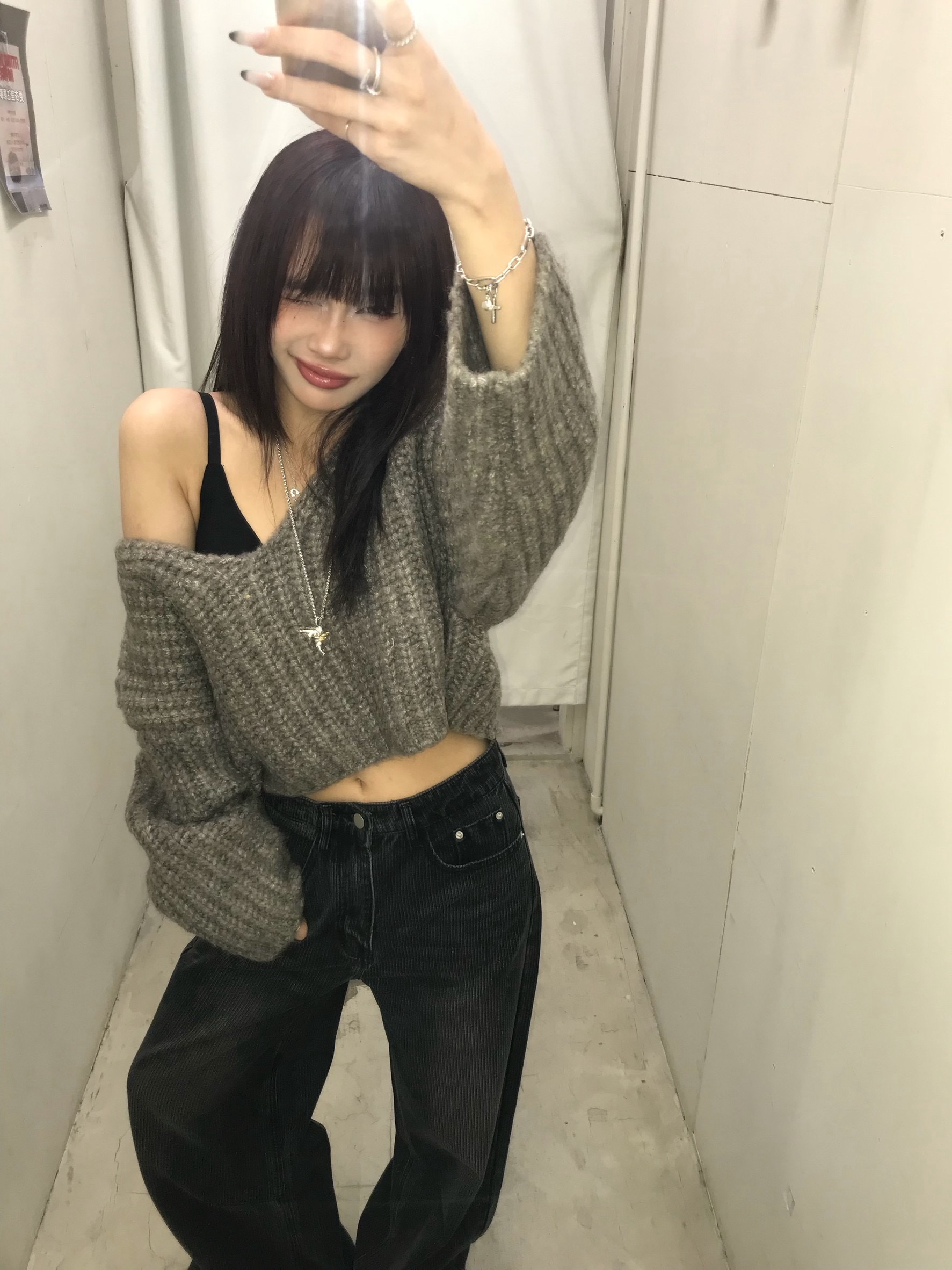 CJ1 85350粗針織短版v領毛衣:圖片 8