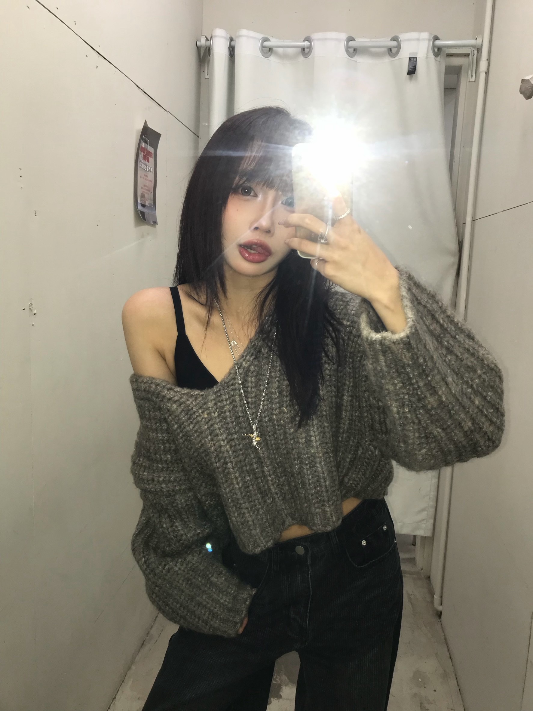 CJ1 85350粗針織短版v領毛衣:圖片 6