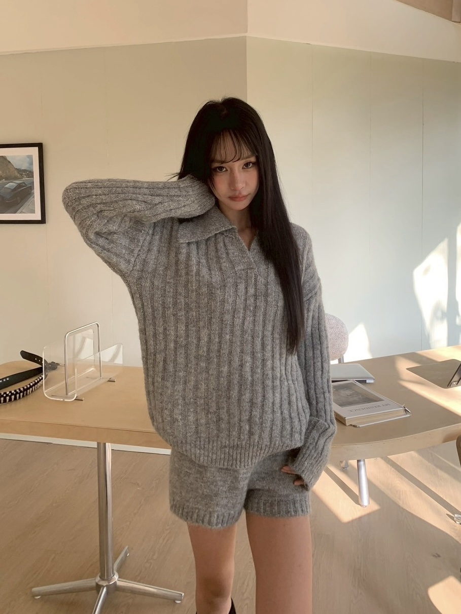 CJ1 5039粗直坑條翻領慵懶套裝:圖片 9