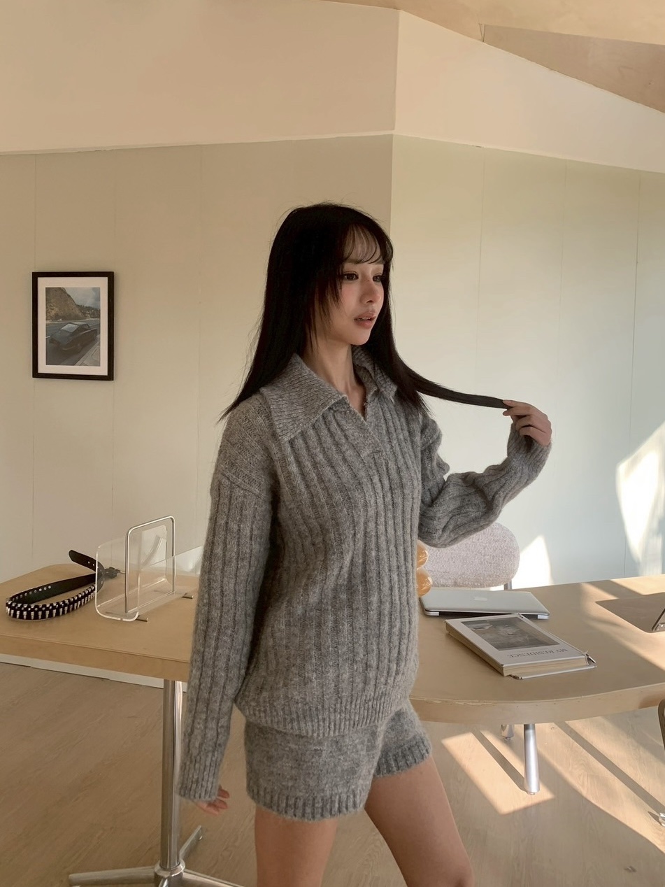 CJ1 5039粗直坑條翻領慵懶套裝:圖片 10