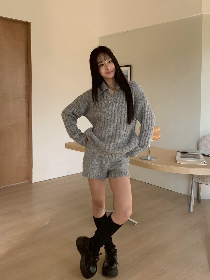 CJ1 5039粗直坑條翻領慵懶套裝:圖片 7